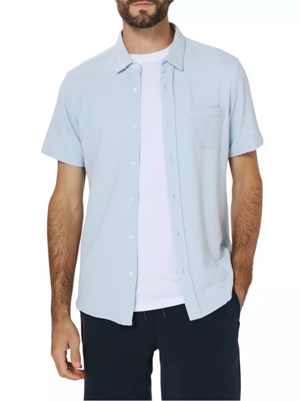 Men's 7 Diamonds Bennet Button Up Shirt Short-Sleeve Textured- Light Blue L